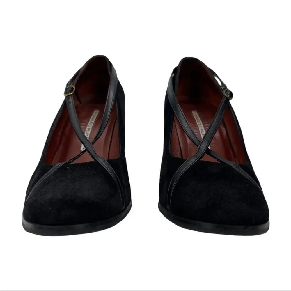 Donald J. Pliner Black Suede Crisscross Mary Jane Wedge Pump Size 8M